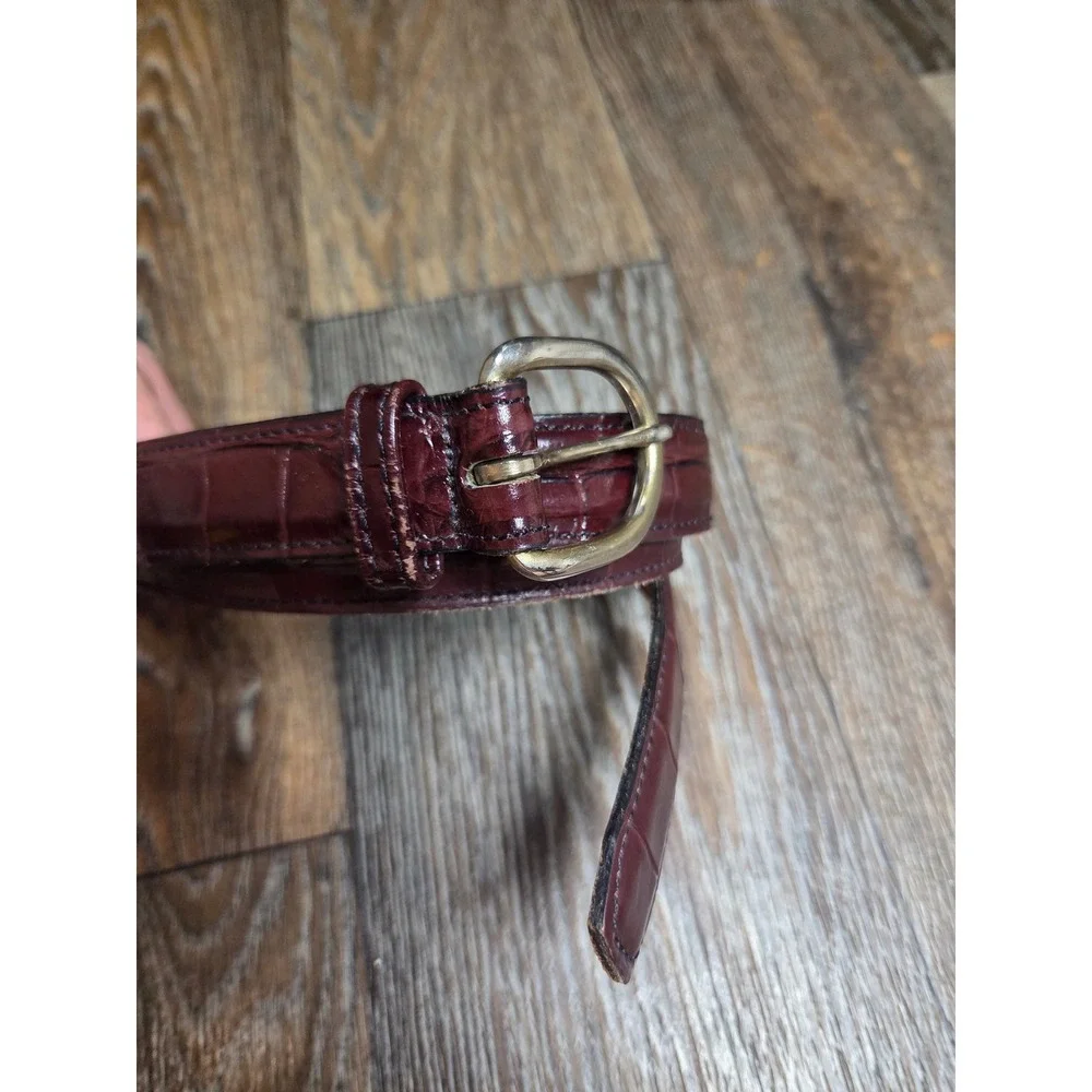 Bill Blass Mens Belt 40 Burgundy Mahogany Faux Croc Embossed Leather USA 2778